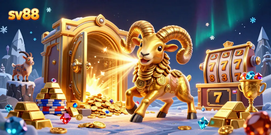 Experience gaming excitement with sv88's golden ram in this vibrant casino scene.