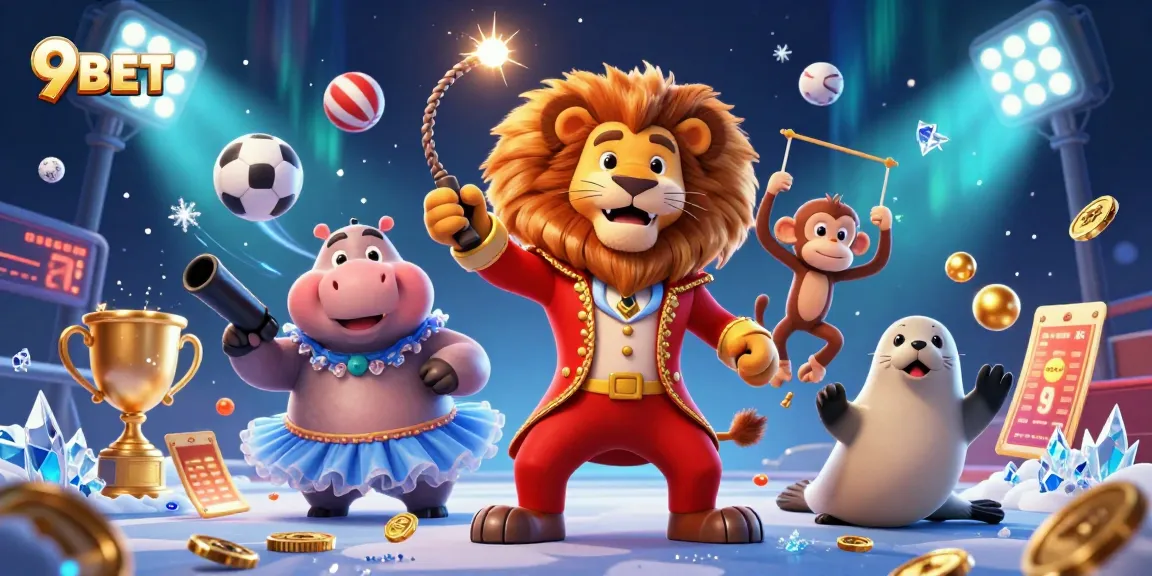 Bet and win with 9BET's exciting games illustrated by a vibrant circus scene.