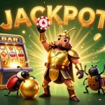 MAN88 attracts players with a victorious hercules beetle in golden armor celebrating a jackpot in a thrilling casino scene.