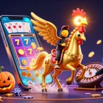 Engage with com's vibrant casino scene featuring a golden rooster and gaming action.