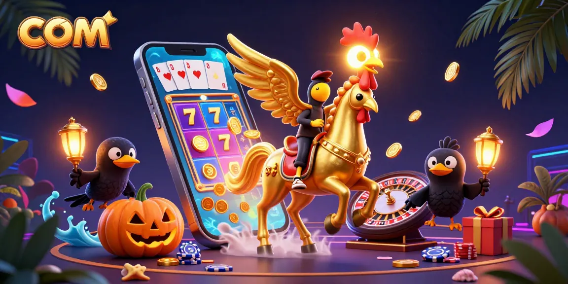 Engage with com's vibrant casino scene featuring a golden rooster and gaming action.