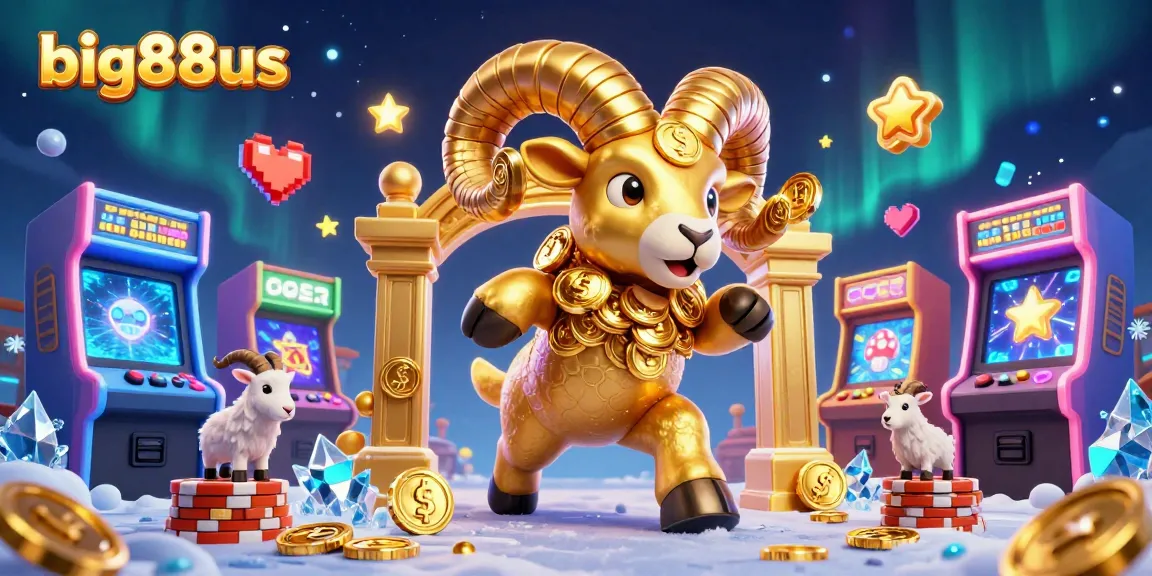 Play big88us with a dynamic 3D casino experience featuring a golden ram and gaming elements.