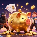 Experience thrilling 9pokies action with a dynamic scene featuring unique characters and vibrant casino elements.