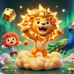 Engage in thrilling gameplay at AF88 with a vibrant 3D casino scene showcasing a lion, dice, and arcade elements.