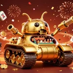 Experience the thrill of vsbet with a vibrant 3D illustration featuring a golden beetle tank casino bursting with confetti and coins.