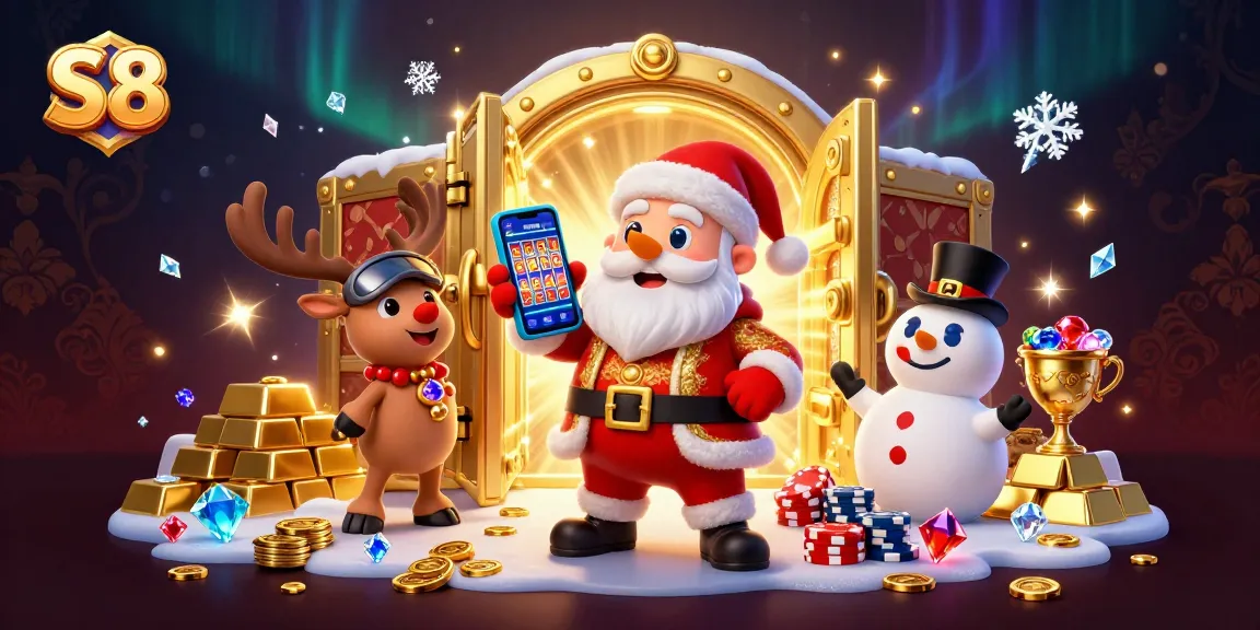 Experience thrilling slot jackpots at S8 with festive characters celebrating big wins.