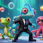 Experience the thrilling slot 5k gameplay with dynamic characters amidst vibrant casino elements.