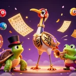 Experience the excitement of free credit ewallet with vibrant lottery elements and characters.