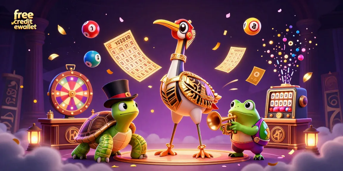 Experience the excitement of free credit ewallet with vibrant lottery elements and characters.