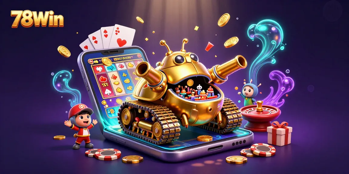 Experience the excitement of gaming at 78Win with a vibrant casino scene featuring a golden beetle tank!