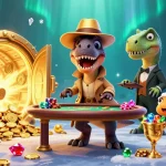 UU666 velociraptor card counter sneaks into a casino scene with diamonds and gold.