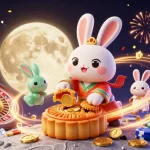 Menang besar di situs slot dengan chip poker dan simbol keberuntungan di latar bulan.