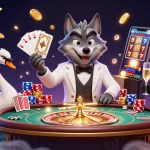 Engage with the dynamic ONE88 casino experience featuring a sophisticated wolf, elegant swan, and penguin sommelier