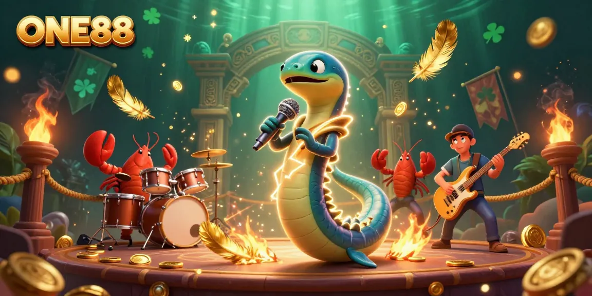 ONE88 showcases an energetic casino scene featuring a DJ electric eel and band in an underwater stage.