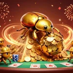 Experience the excitement at QS88 with golden coins and card games in this energetic 3D illustration.