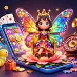 Win big at sunwin with a captivating 3D casino scene featuring a butterfly queen and vibrant game elements.