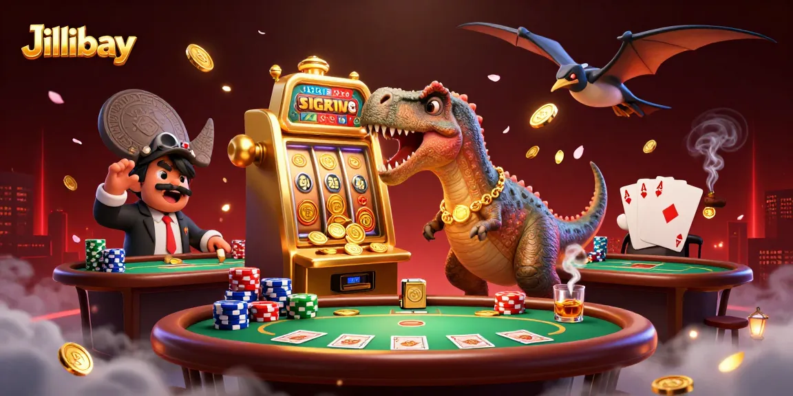 Jilibay slots come alive as a pachycephalosaurus wins jackpot coins in an exhilarating casino scene.