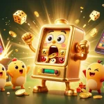 Engage with soikeo's dynamic casino scene featuring a jackpot-winning golden slot machine amidst a celebration of coins and colorful game elements.