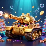 Experience the exciting online casino Australia scene with a dynamic 3D illustration of a golden beetle tank casino.