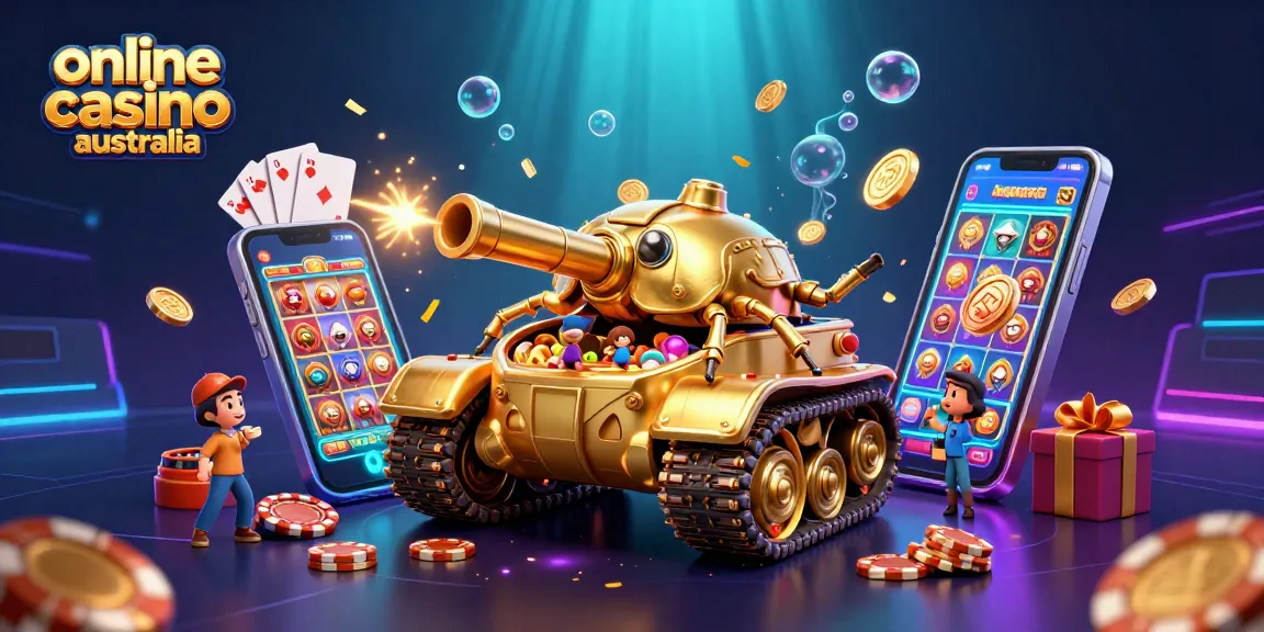 Experience the exciting online casino Australia scene with a dynamic 3D illustration of a golden beetle tank casino.