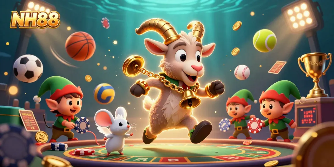 Engage with thrilling casino action at NH88 featuring a lively scene with cartoon characters and playful gambling elements.