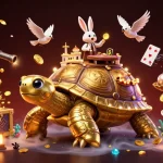 Experience winning at S8 with a vibrant 3D casino scene featuring a golden tortoise and lively game elements.