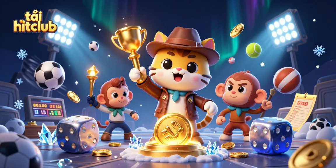Experience excitement and win at tải hitclub as cartoon characters uncover casino treasures in a vibrant setting.