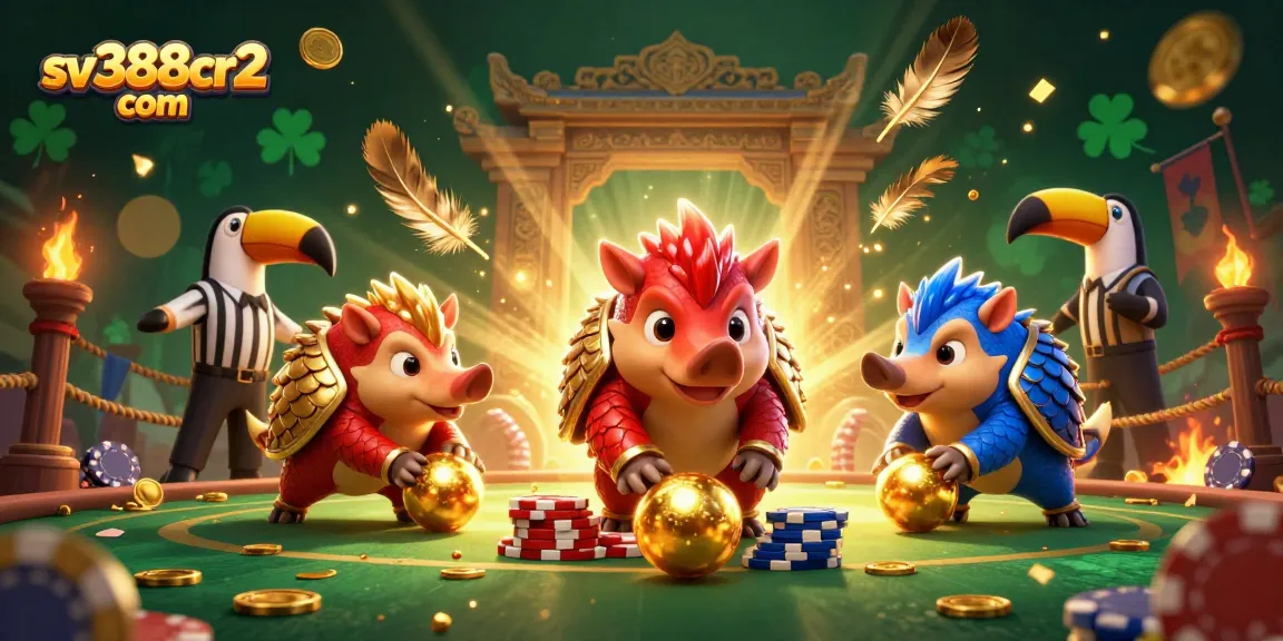 Experience exciting wagers at sv388cr2 com with a vibrant illustration showing pangolins in a lively gambling arena.