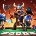 Engage in the thrilling world of tt88 with a Viking wolf warrior, dragon, and lively poker scene.