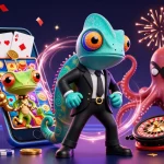 Engage in exciting gameplay with go 99 showcasing vibrant slot games and animated casino elements.
