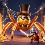 TA88 showcases a vibrant 3D illustration of a golden tarantula weaving casino magic, captivating gamblers.