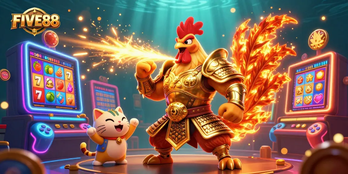 Engage in thrilling gameplay with FIVE88 as dynamic characters enrich this vibrant casino scene.