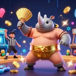 Engage with the thrilling atmosphere as you tải go88, featuring a sumo beetle amidst vibrant casino elements.