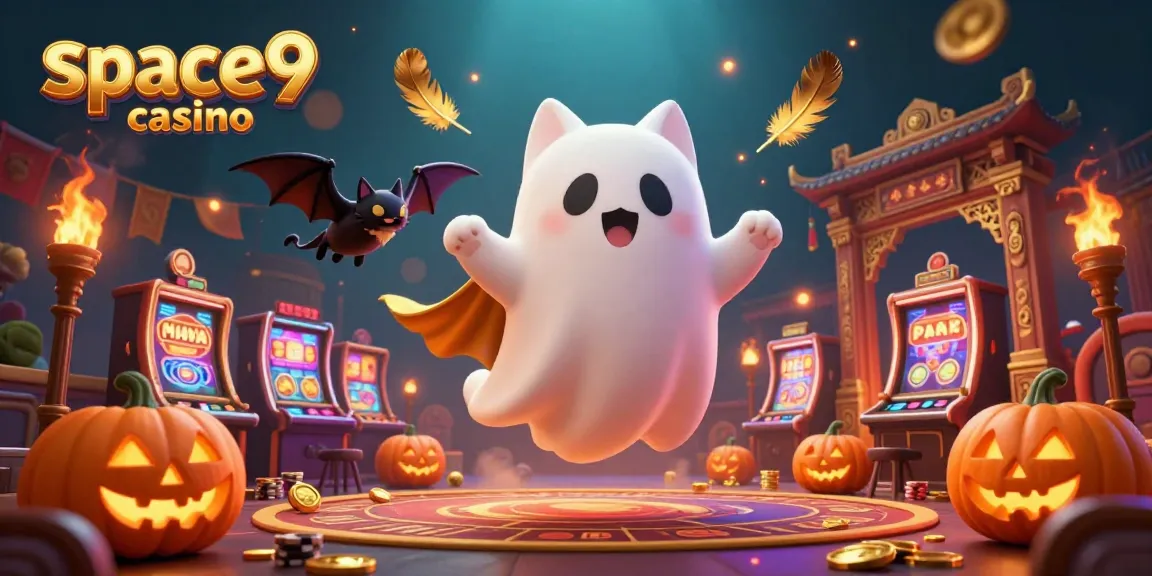 Experience gaming magic at space9 casino with a ghost cat and vampire bat in a haunted casino.