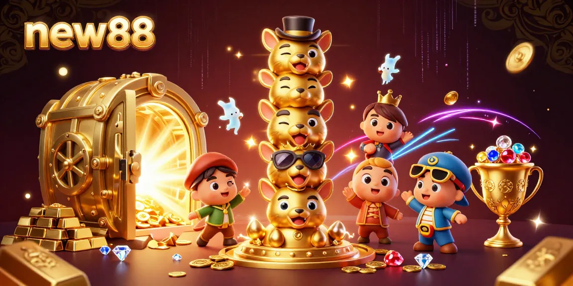 Experience thrilling wins with new88 in a vibrant casino illustration bursting with excitement.