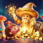 Engage with the magic of okfun as the golden wizard turns treasures into gold in an enchanting casino scene.