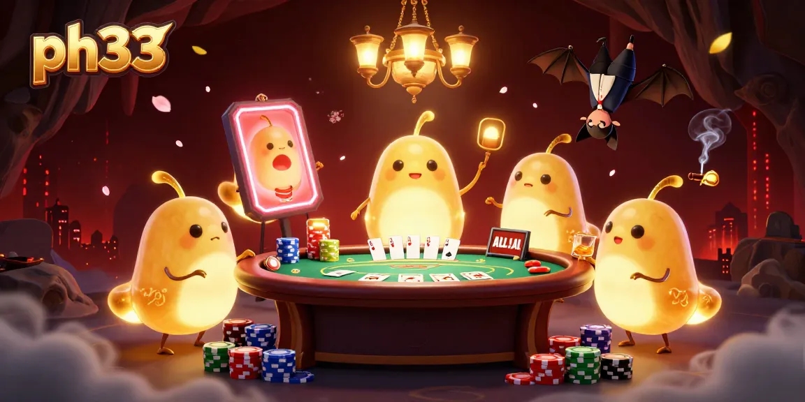 Experience thrilling games at ph33 as glowworms illuminate a vibrant casino scene with poker excitement.